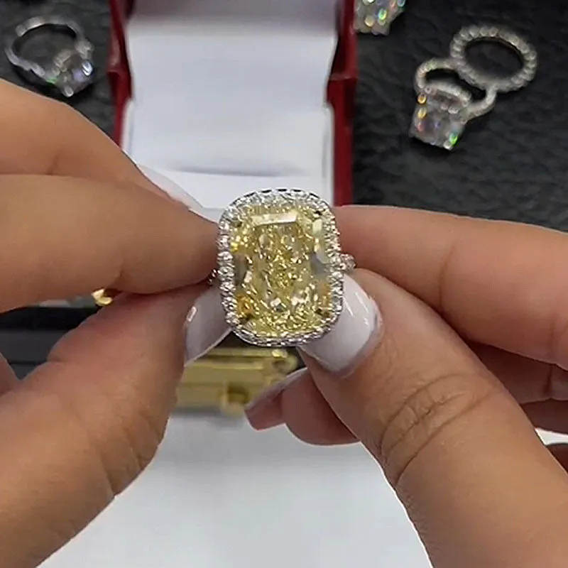 Luxurious Craft Personalized Gift Louily Yellow Stone Halo Cushion Cut Engagement Ring