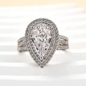 All Day Spark Louily Luxury Double Halo Pear Cut Engagement Ring In Sterling Silver