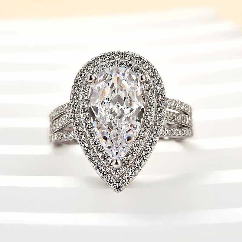 Vibrant Piece Luxury Craftsmanship Louily Luxury Double Halo Pear Cut Engagement Ring In Sterling Silver