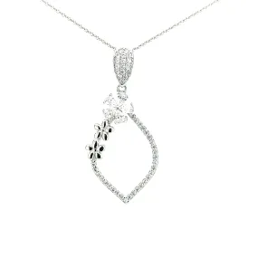 Sterling Silver Teardrop With Flowers CZ Pendant Necklace Exclusive Style
