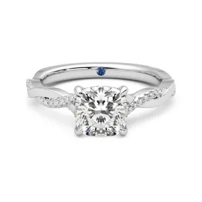 Timeless Trend Modern Style Twisted Band Cushion Cut Moissanite Engagement Ring with Hidden Anniversary Stone Accent