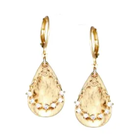 Simple Essential Bright Ornament Surgical Steel Brushed Teardrop With  CZ Open Teardrop Earring