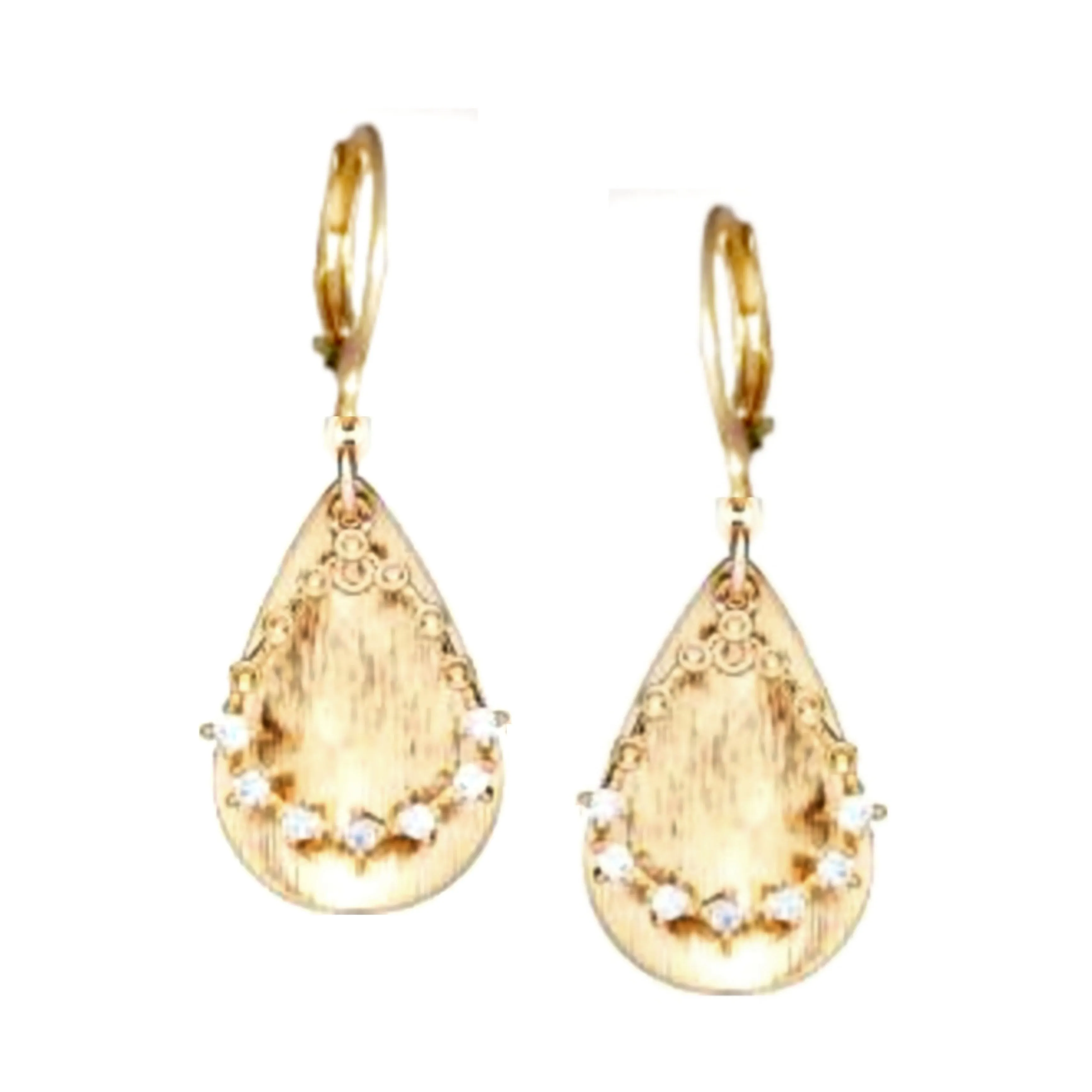 Simple Essential Bright Ornament Surgical Steel Brushed Teardrop With  CZ Open Teardrop Earring