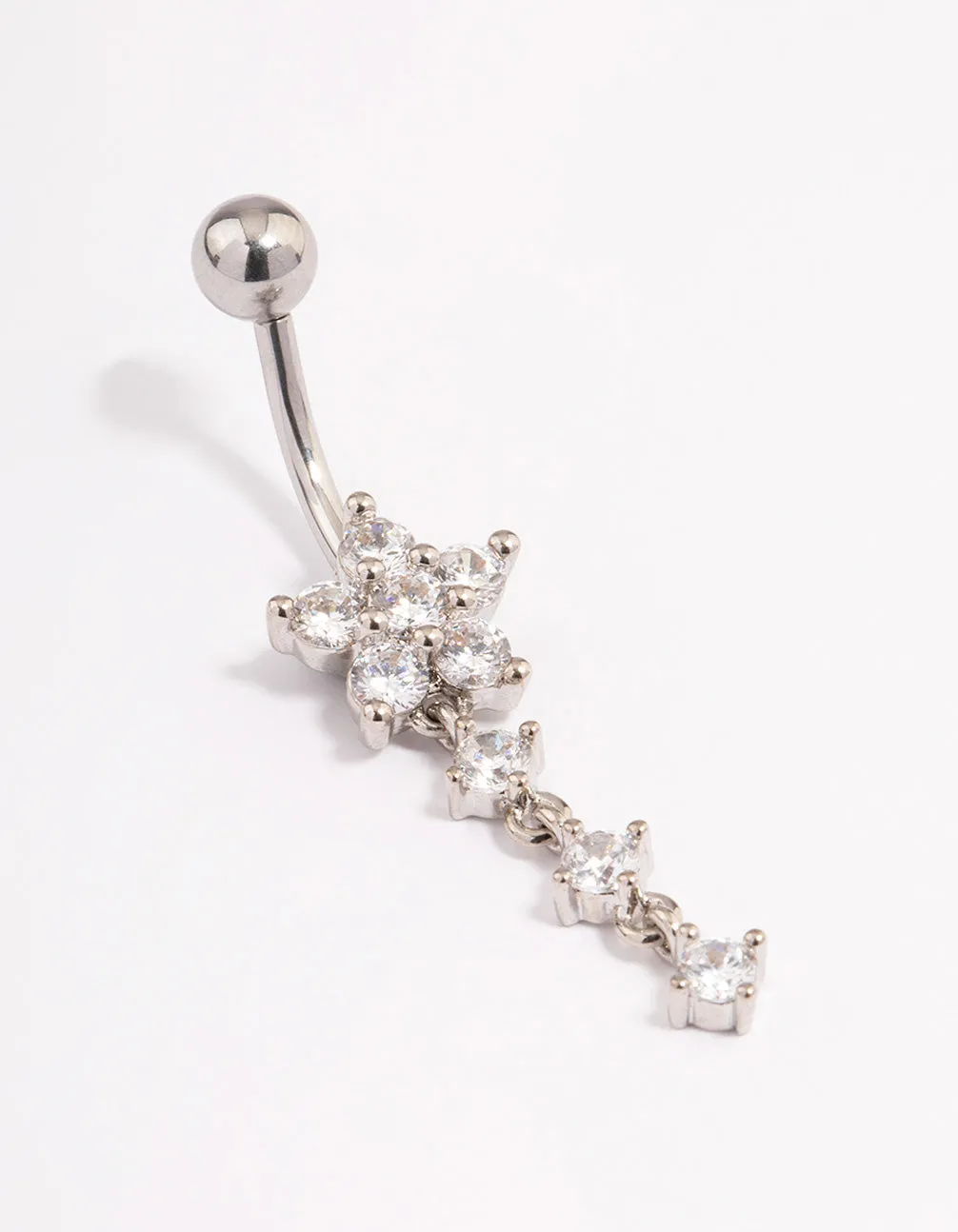 Surgical Steel Cubic Zirconia Flower Triple Belly Ring Chic Glance Bold Designs