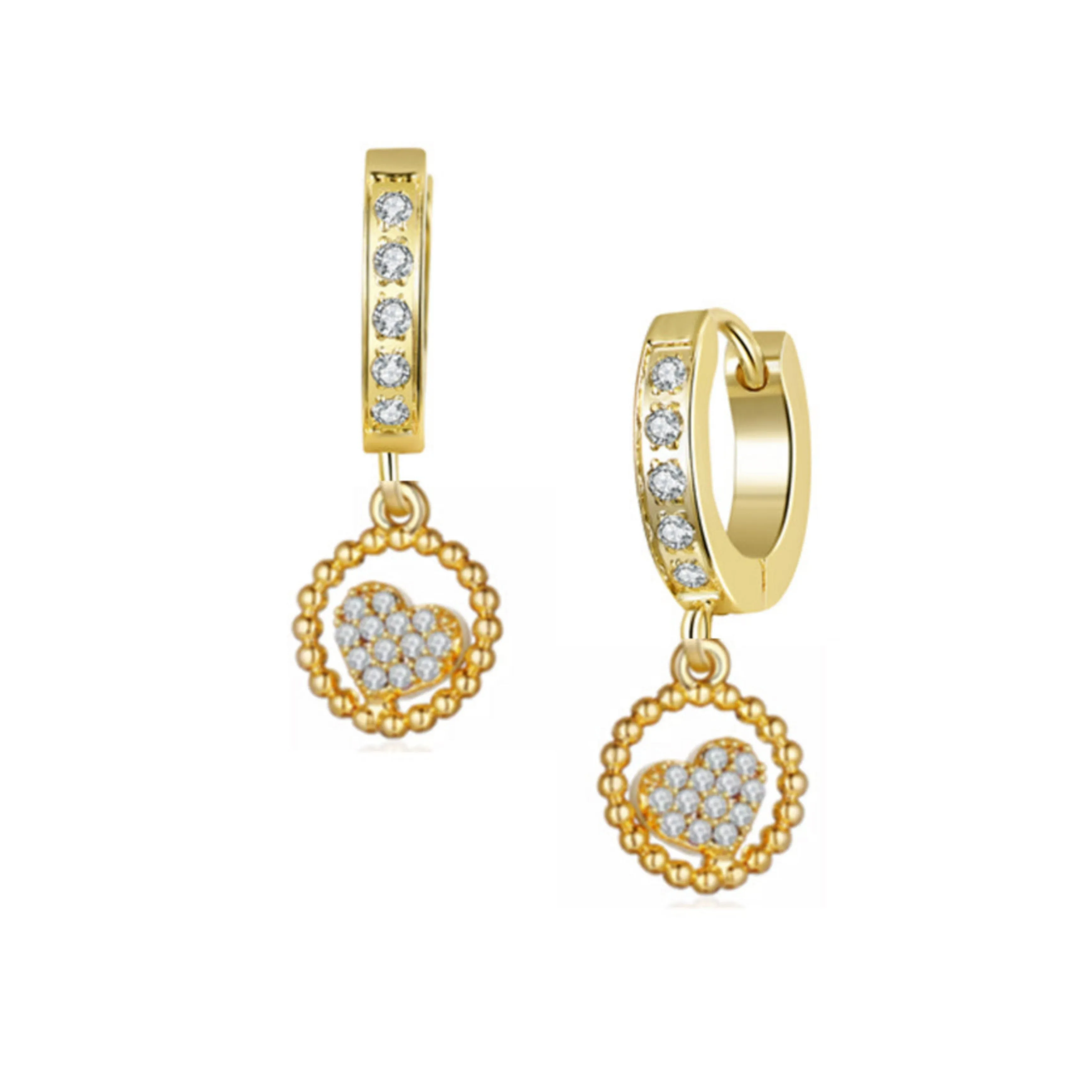 Surgical Steel CZ Circled Angled Heart Shape Earrings Sophisticated Detail