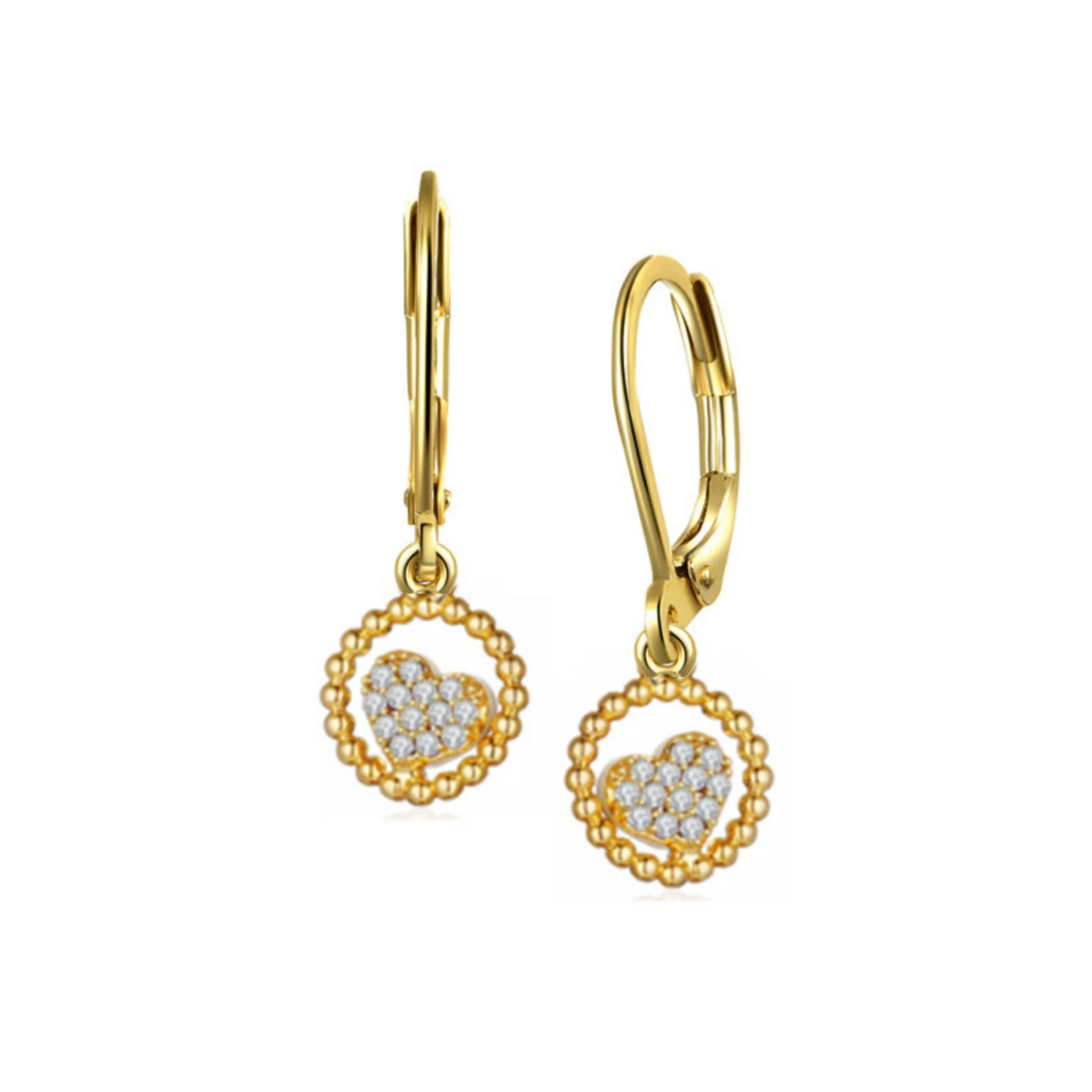 Surgical Steel CZ Circled Angled Heart Shape Earrings Unique Detail Casual accessory