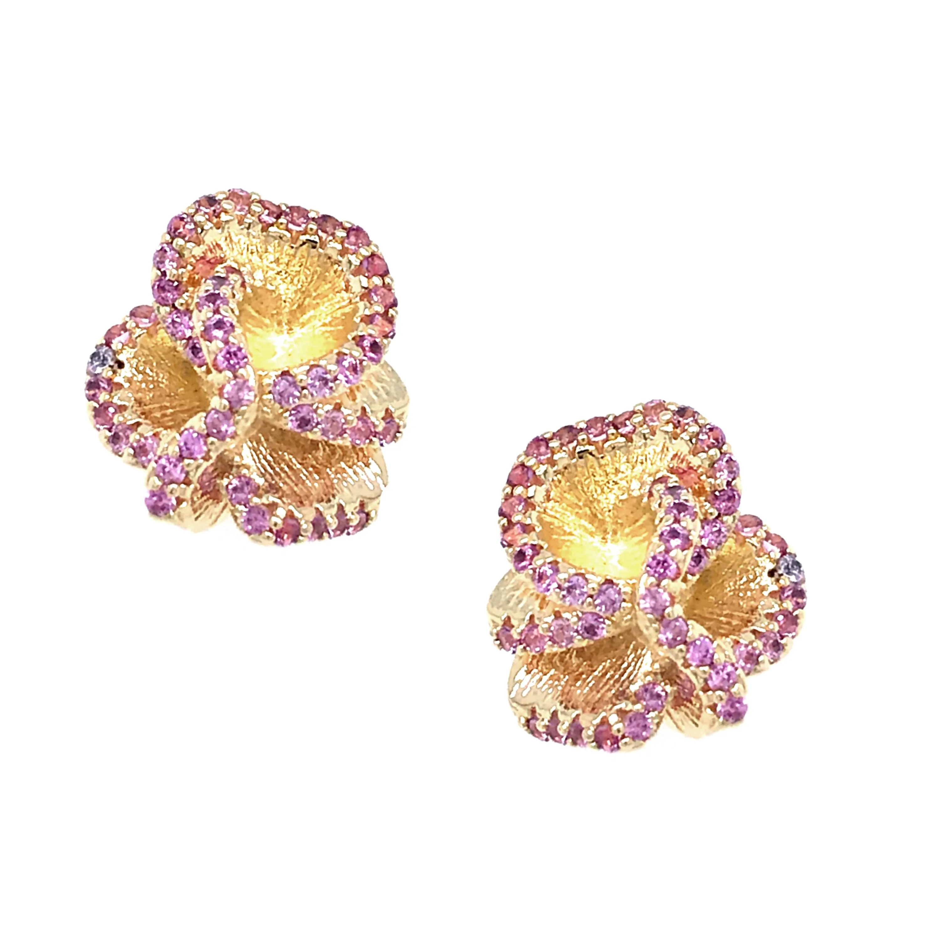 Ornate Accent Surgical Steel Matte Ruffle Pink Stud Earrings