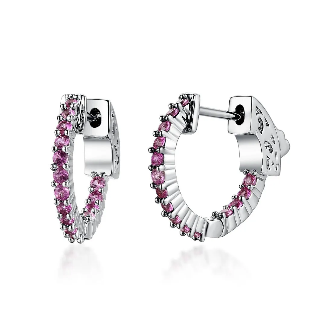 Surgical Steel Medium Huggie Earrings With CZ Stones Secure Element Safe Appearance