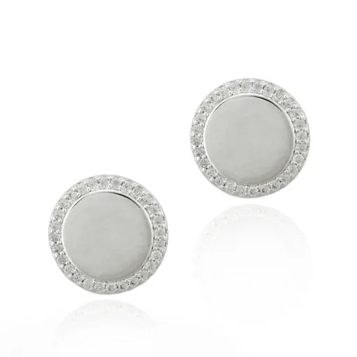 Unique Style Surgical Steel Micropave CZ Outline Button Stud Earring