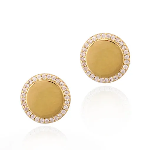 Surgical Steel Micropave CZ Outline Button Stud Earring Contemporary Aesthetic Formal Embellishment