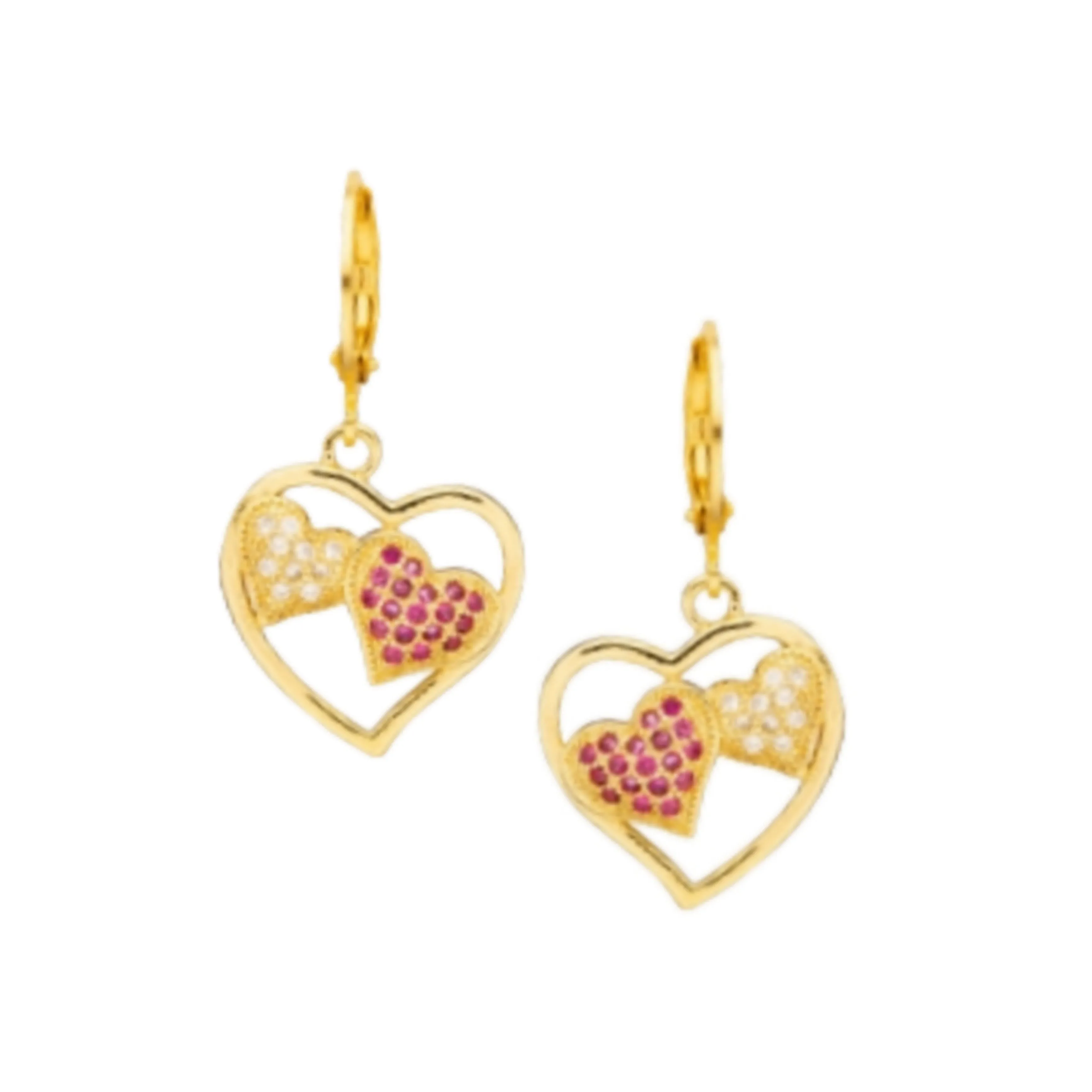 Exquisite Element Surgical Steel Open CZ Heart With Inside Double Puffy Heart Earring