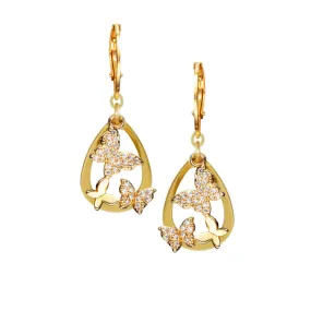 Vintage-Inspired Decoration Colorful accessory Surgical Steel Open Teardrop With CZ Butterflies Earring