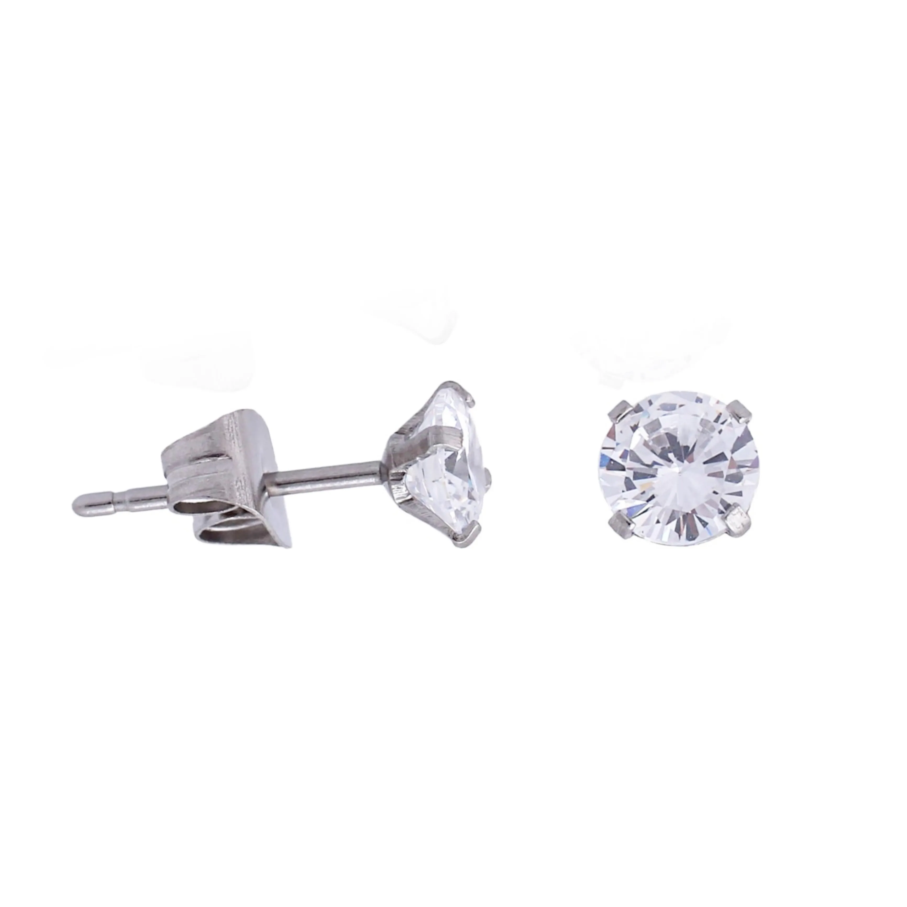 Bright Adornment Surgical Steel Round CZ Stud Earrings