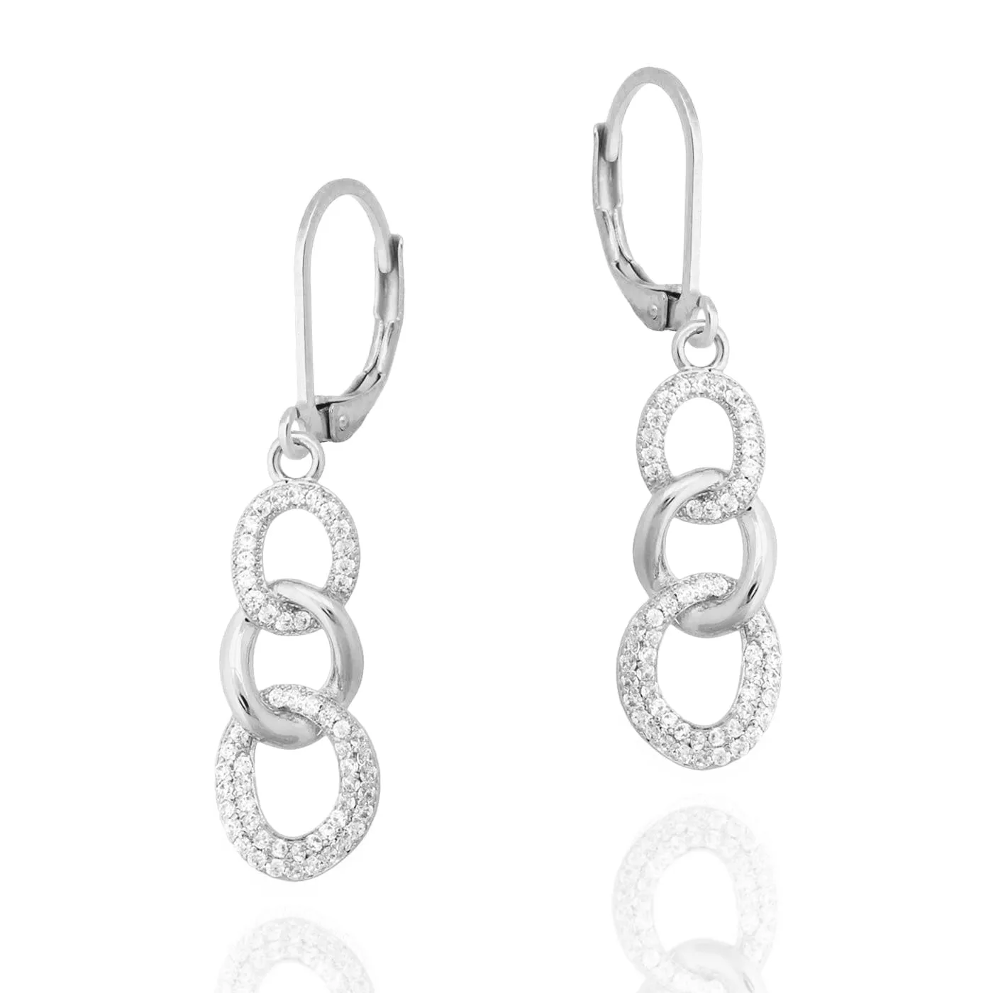 Surgical Steel Triple Link and CZ Earring Attractive Vibe Chic Finish