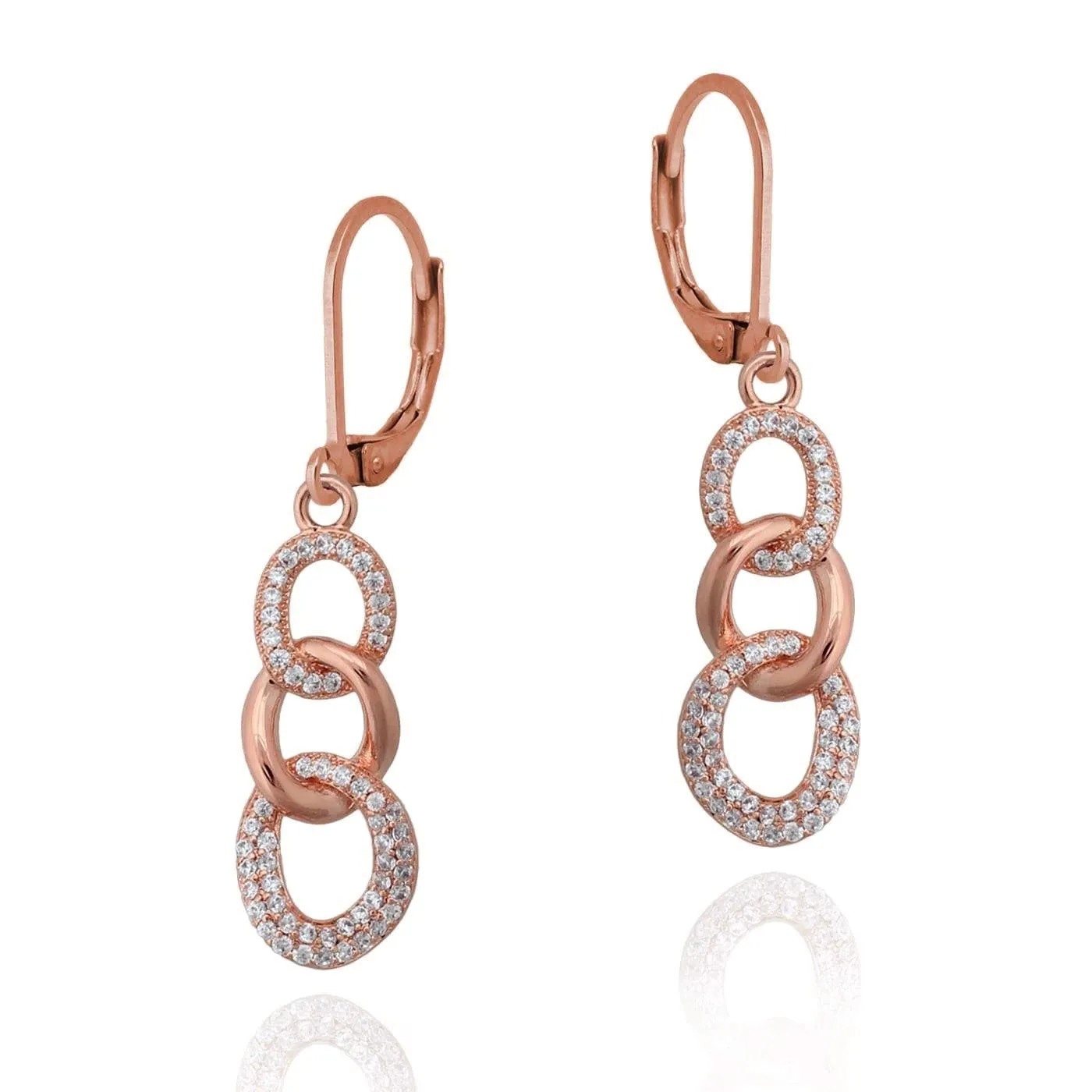 Surgical Steel Triple Link and CZ Earring Modern Accessory