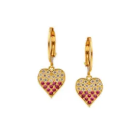 Safe Aesthetic Simple Piece Surgical Steel Two Tone CZ Heart Earring