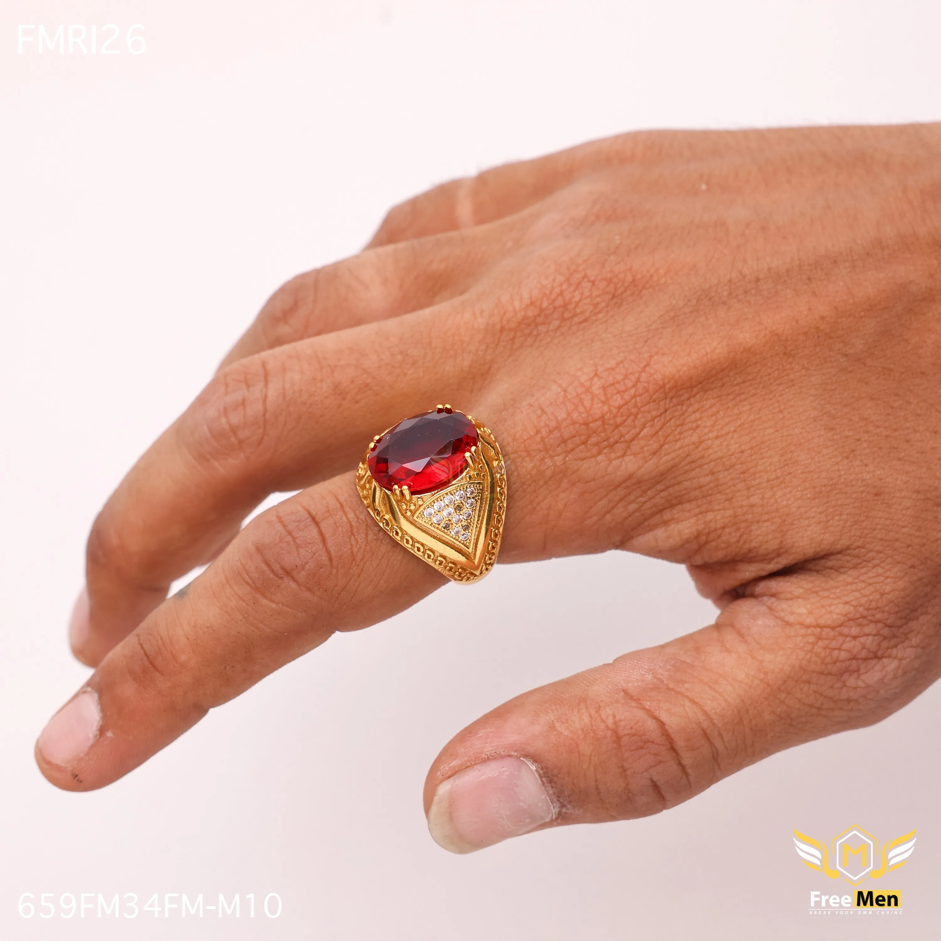 Delicate Look Freemen Oviform Red AD Design Golden Ring - FMRI26