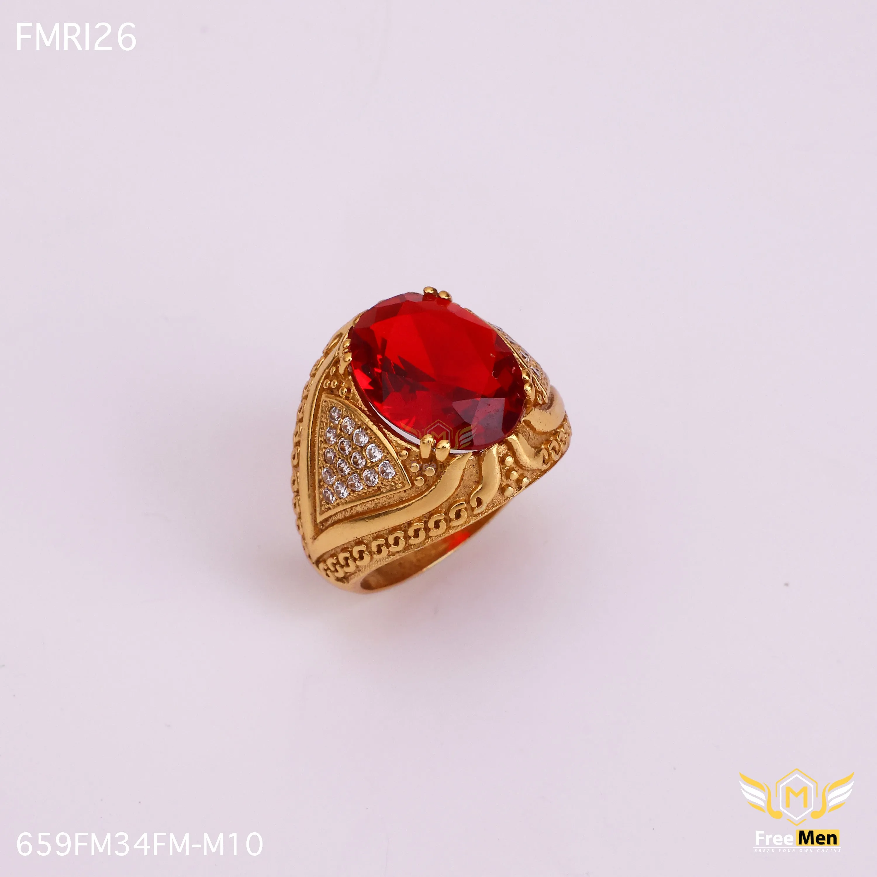 Freemen Oviform Red AD Design Golden Ring - FMRI26 Cosmopolitan Style Vibe Piece