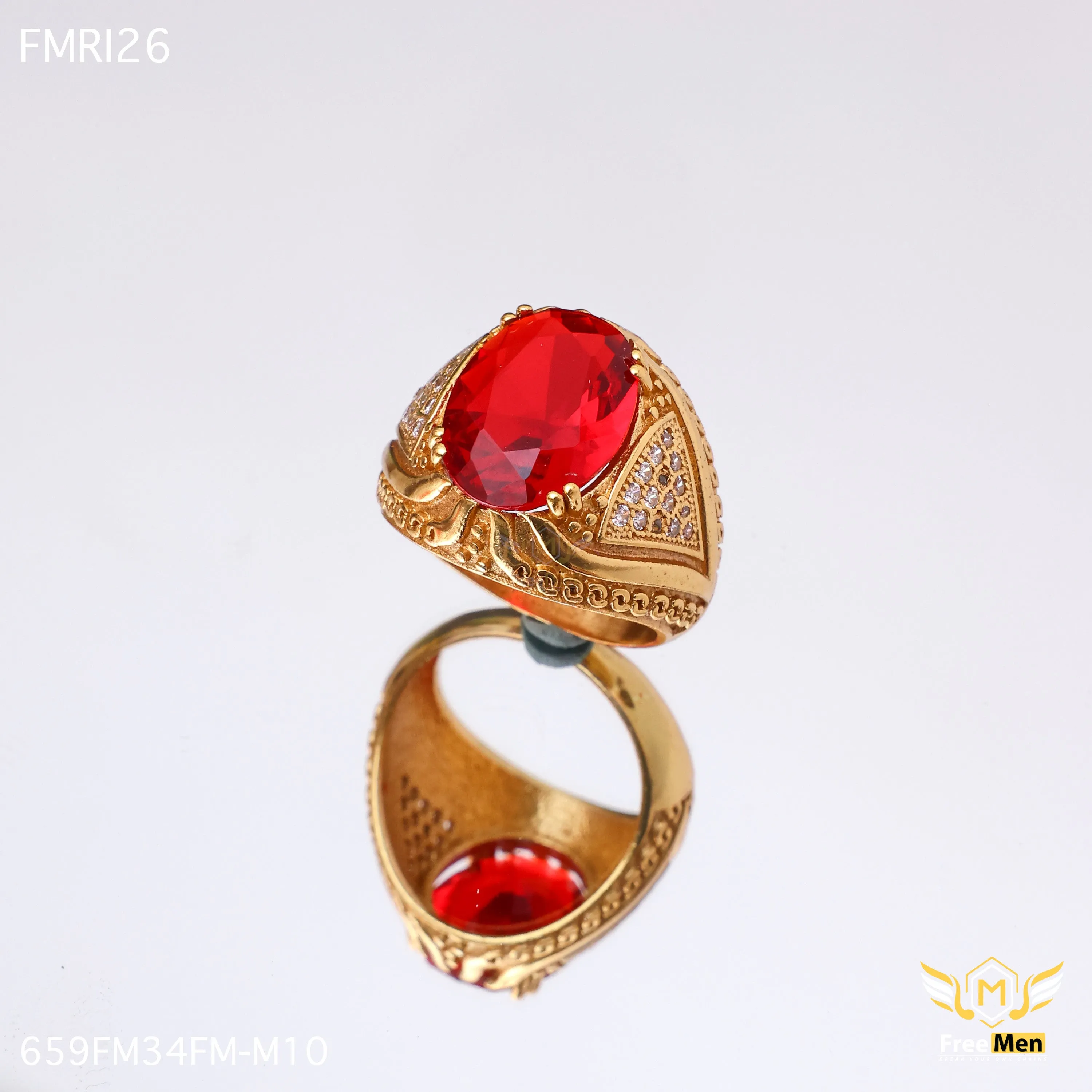 Freemen Oviform Red AD Design Golden Ring - FMRI26 Handcrafted Embellishment
