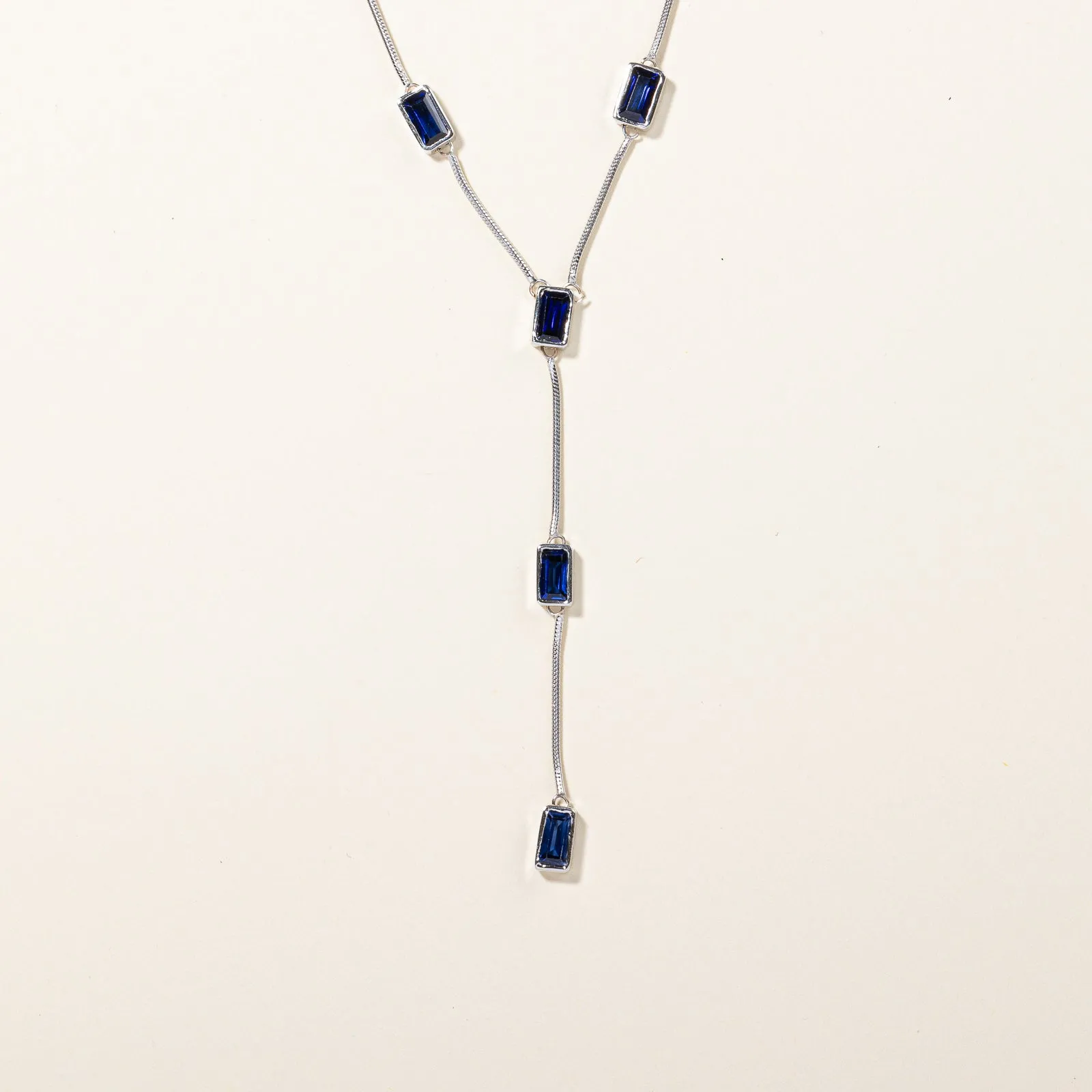Gleaming Edge Timeless Impression Synthetic Sapphire Drop Necklace | 6.60ctw | 16" |