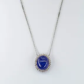 Tanzanite Cabochon White Gold Necklace| 4.97ct, 0.25ctw | 16" | Handcrafted Finish Evening Charm