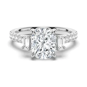 Budget Piece Three Stone Cushion & Half Moon Moissanite Engagement Ring with Pav?? Band