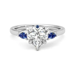 Classic Token Three Stone Heart Shaped Moissanite Engagement Ring with Hidden Anniversary Stone Accent