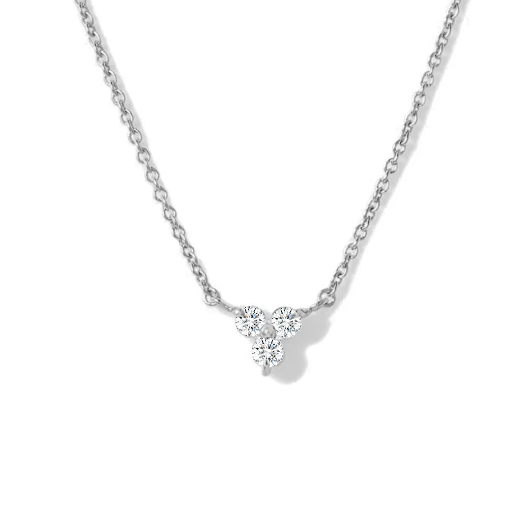 Three Stone Moissanite Pendant Necklace Sculpted Accent Dinner Party