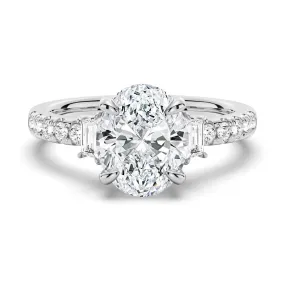 Three Stone Oval & Half Moon Moissanite Engagement Ring with Pav?? Band Customizable item