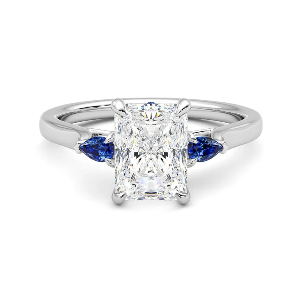 Work Friendly exquisite design Three Stone Radiant Cut Moissanite Engagement Ring with Hidden Anniversary Stone Accent