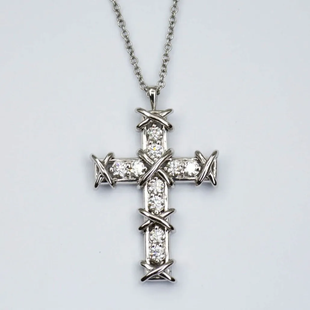 Perfect Fit 'Tiffany & Co.' Jean Schlumberger Ten Diamond Cross Pendant Necklace  | 0.35ctw |