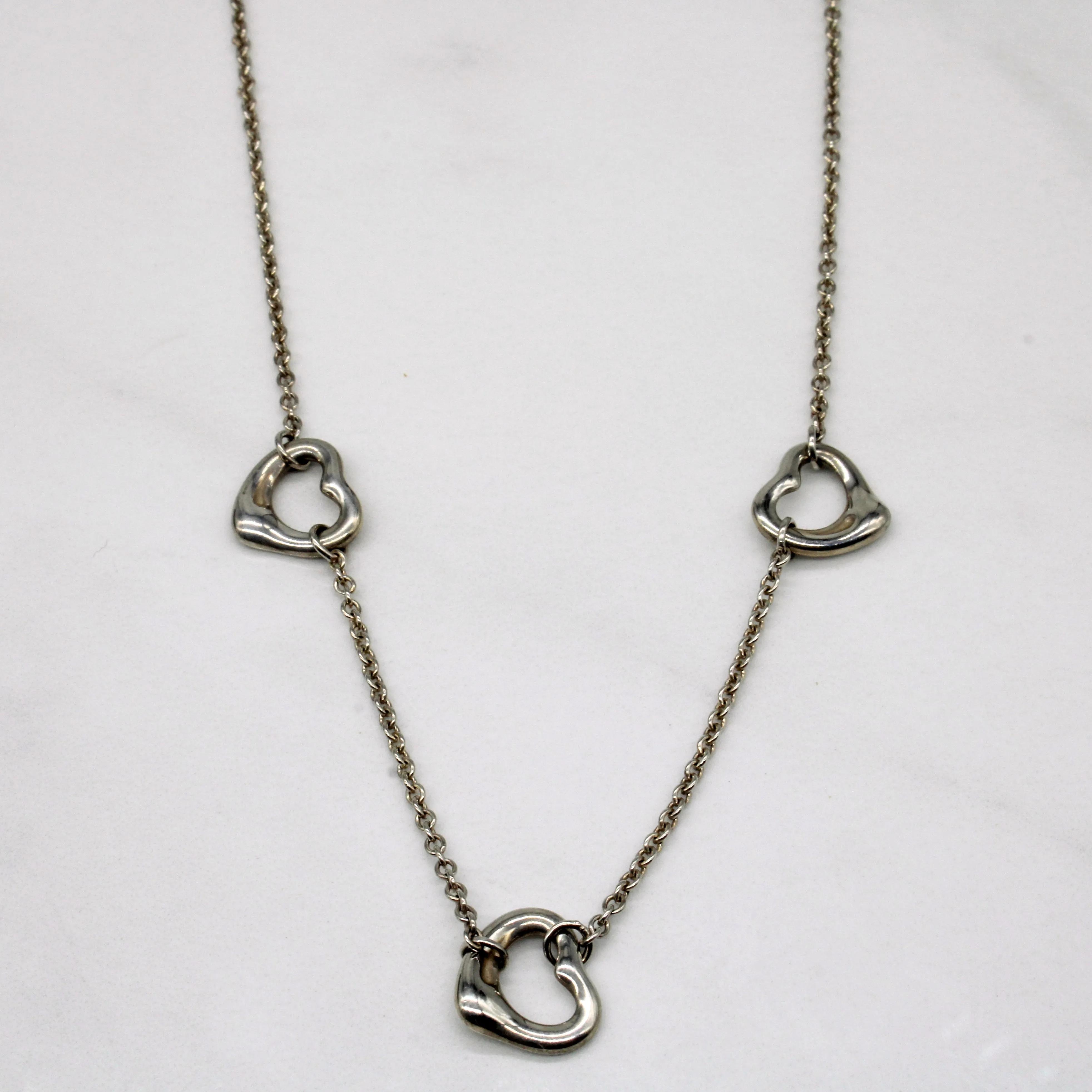 Tiffany & Co' Sterling Silver Open Heart Necklace | 16" | Soft Radiance