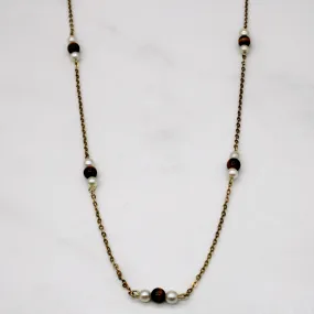 Tiger Eye & Pearl Bead Necklace | 2.50ctw | 16" | Comfort Fit Unique Element