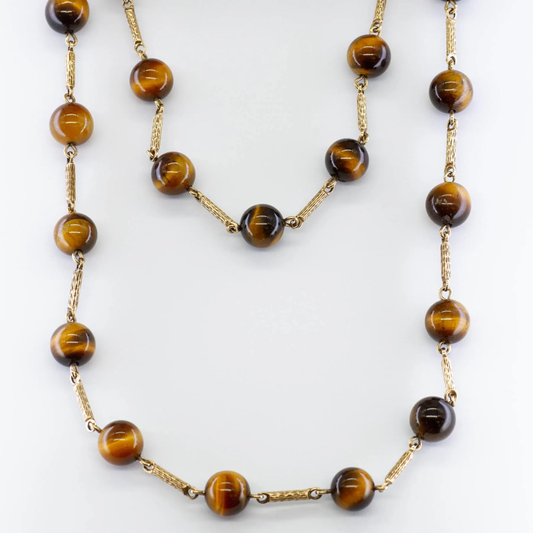 Tiger Eye Quartz Long Necklace | 36"| Style Statement Crisp Shine