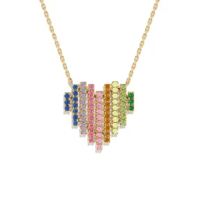 Multi Color Rainbow Gemstones Heart Necklace Pendant Statement Form Daywear Style