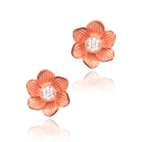 Rose Gold Plated Sterling Silver Flower Stud Earrings Straight Item Heart-Shaped Trinket