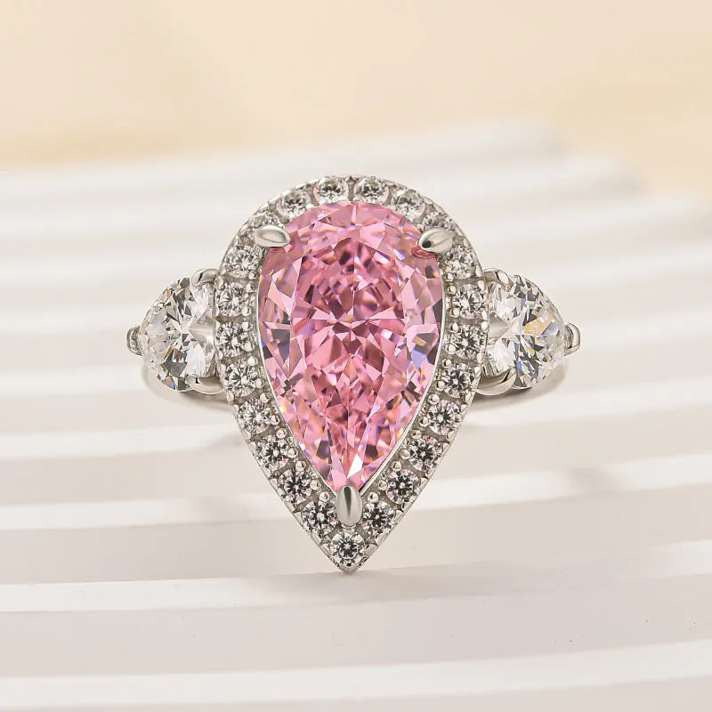 Minimal Glow Precious Finish Louily Beautiful Pear Cut Pink Sapphire Three Stone Engagement Ring