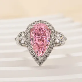 Minimal Glow Precious Finish Louily Beautiful Pear Cut Pink Sapphire Three Stone Engagement Ring