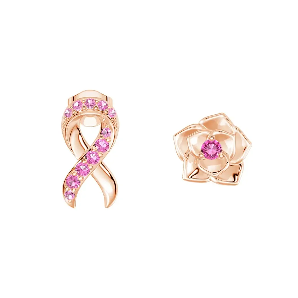 ??Ribbon & Rose?? Breast Cancer Awareness Mismatched Earrings Finishing Touch