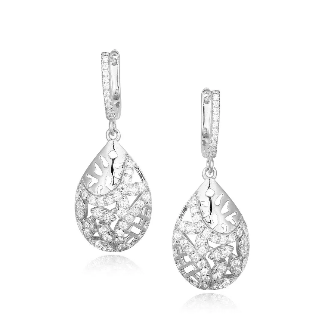 Sterling Silver Teardrop CZ Design Earring Brilliant Vibe