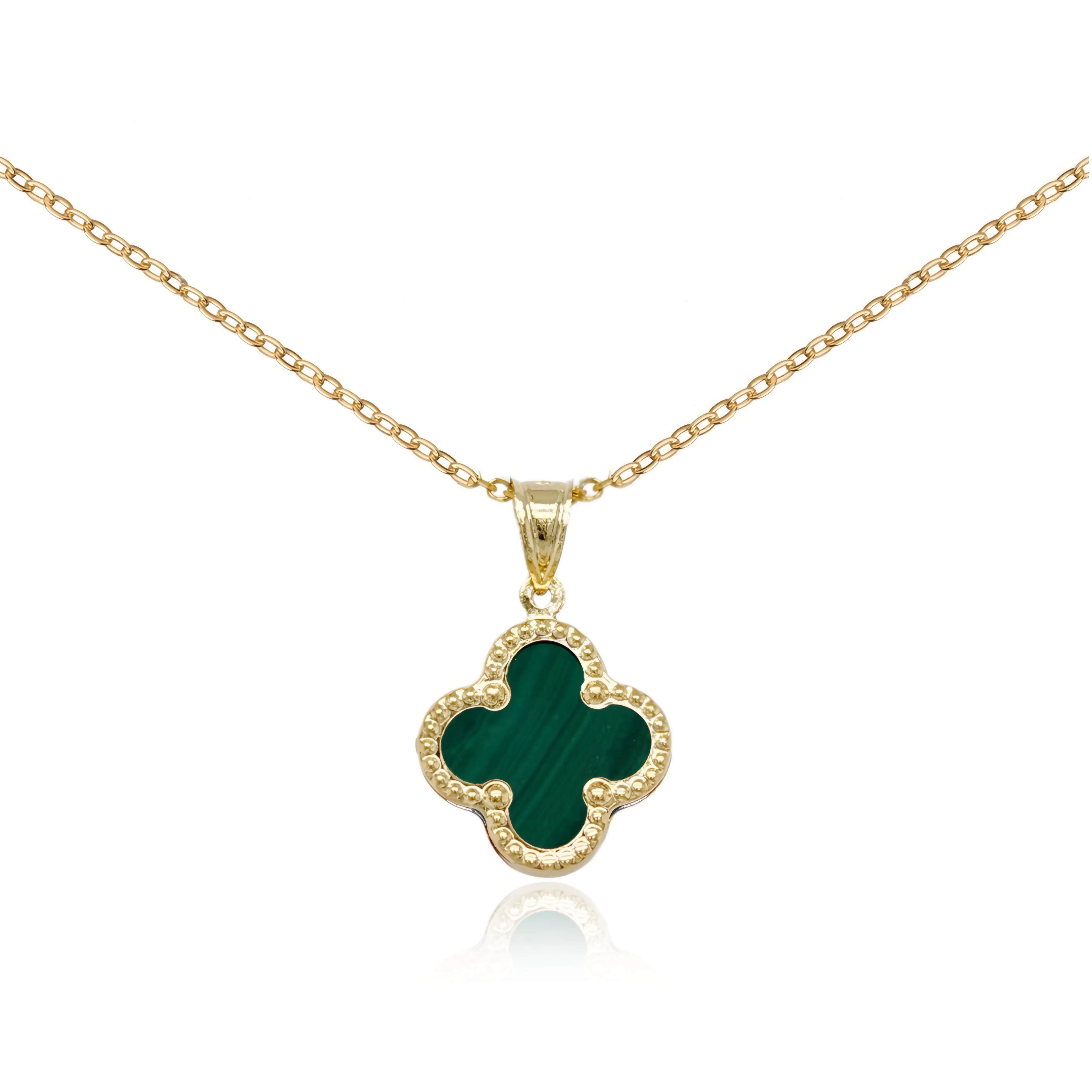 14k Gold Beaded Border Clover Pendant Necklace For Daughter