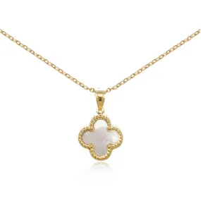 Gift For Mom 14k Gold Beaded Border Clover Pendant Necklace