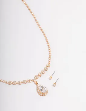 Precious Accent Graceful Craft Gold Cubic Zirconia Diamond Necklace Set