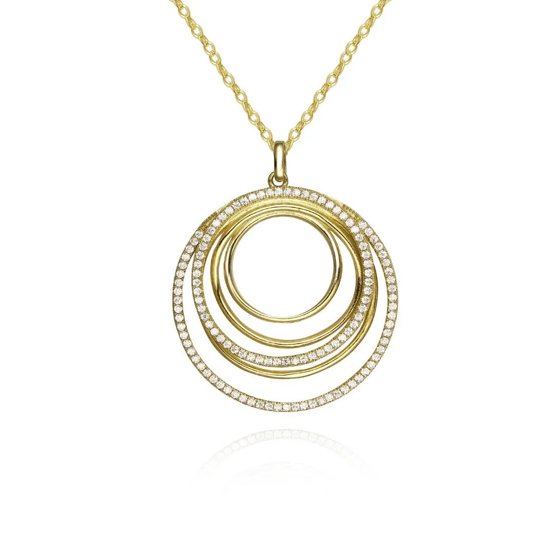 Lively Look Simple Beauty Sterling Silver Circles With CZ's Pendant Necklace