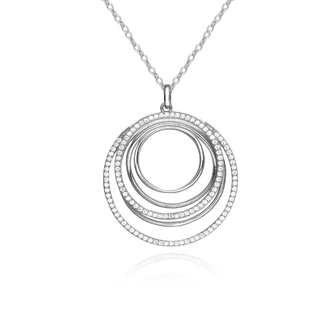 Sterling Silver Circles With CZ's Pendant Necklace Sophisticated Present