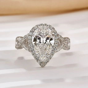 4.0Ct Halo Pear Cut Twist Travel Ring In Sterling Silver Iconic Accent