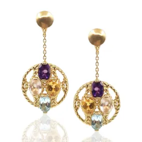 Sophisticated option Durable Appearance 14K Gold Circle With Semi Precious Stones Earrings