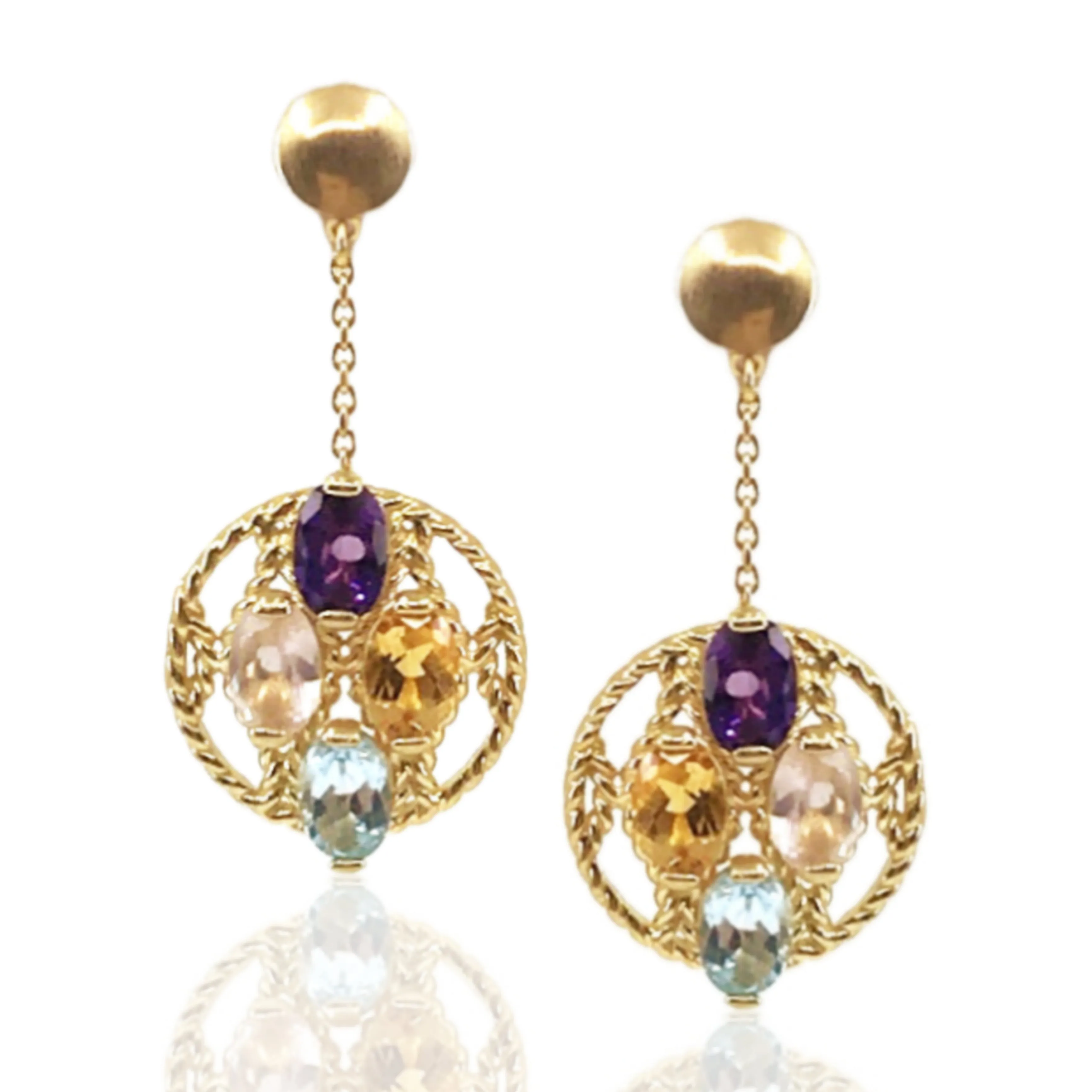 Sophisticated option Durable Appearance 14K Gold Circle With Semi Precious Stones Earrings