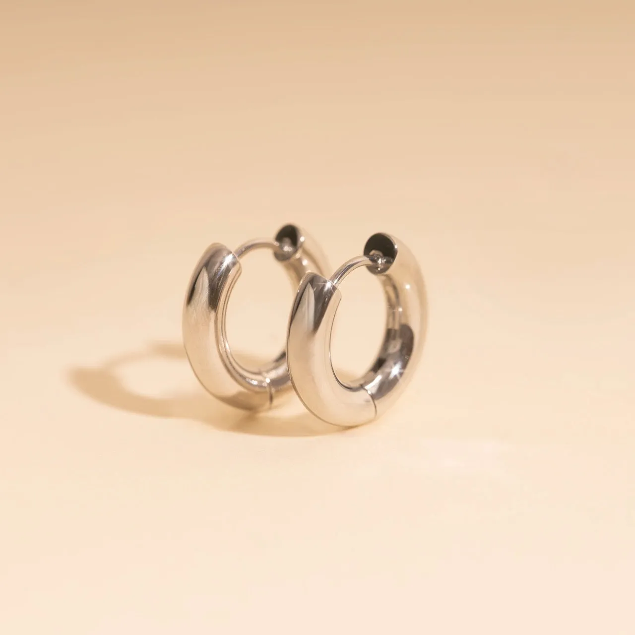 Office Decoration Shiny Essential Titanium Chunky Rounded Huggie Hoop Earrings