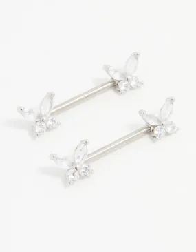 Titanium Cubic Zirconia Butterfly Nipple Bars 2-Pack Subtle Touch